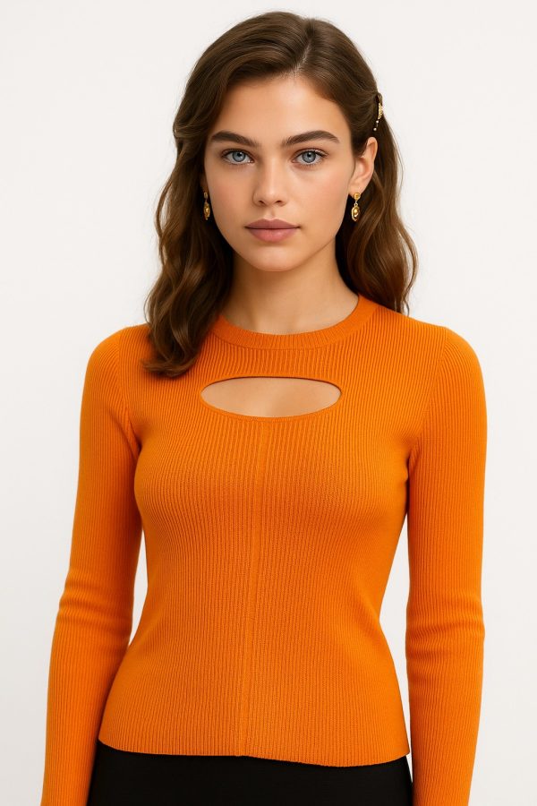 Göğüs Detaylı İnce Triko-25K43723-ORANGE-37