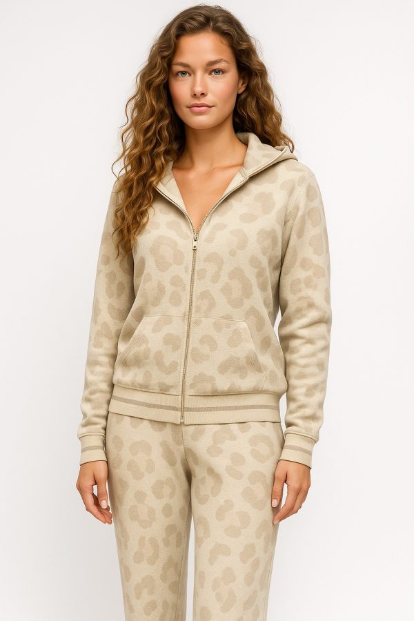 Leopar Desenli Triko Eşofman Takım-25K43769-BEJ-04