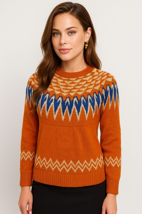 Etnik Desenli Triko Kazak-25K43783-ORANGE-37