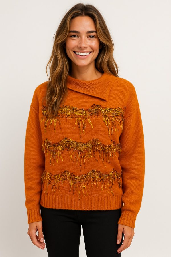 Püskül Detaylı Triko Kazak-25K43853-ORANGE-37