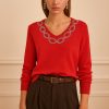 Zincir Desenli Derin V Yaka Triko-26K74016-Kırmızı-10