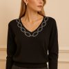 Zincir Desenli Derin V Yaka Triko-26K74016-Siyah-99