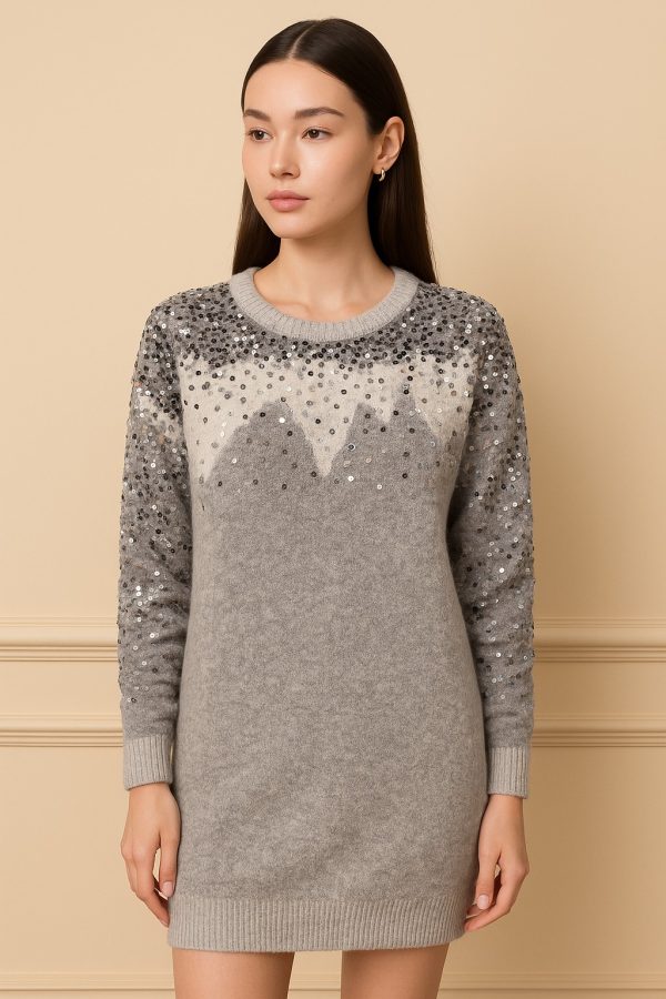 Işıltı Geçışlı Triko Kazak -26K74210-Grı-06