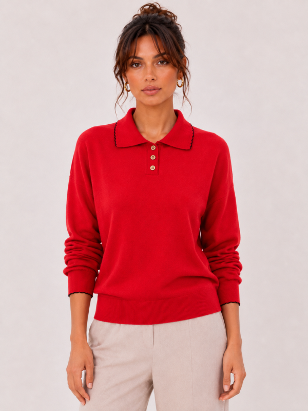 Kadın Polo Yaka Triko Kazak 27K12320-10
