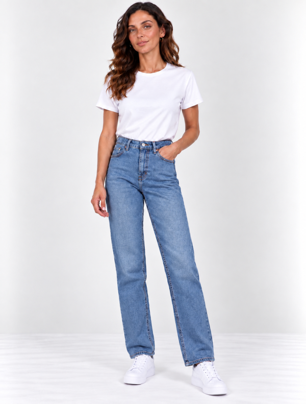 Kadın Bol Paça Dokulu Jean Pantolon 27K12347