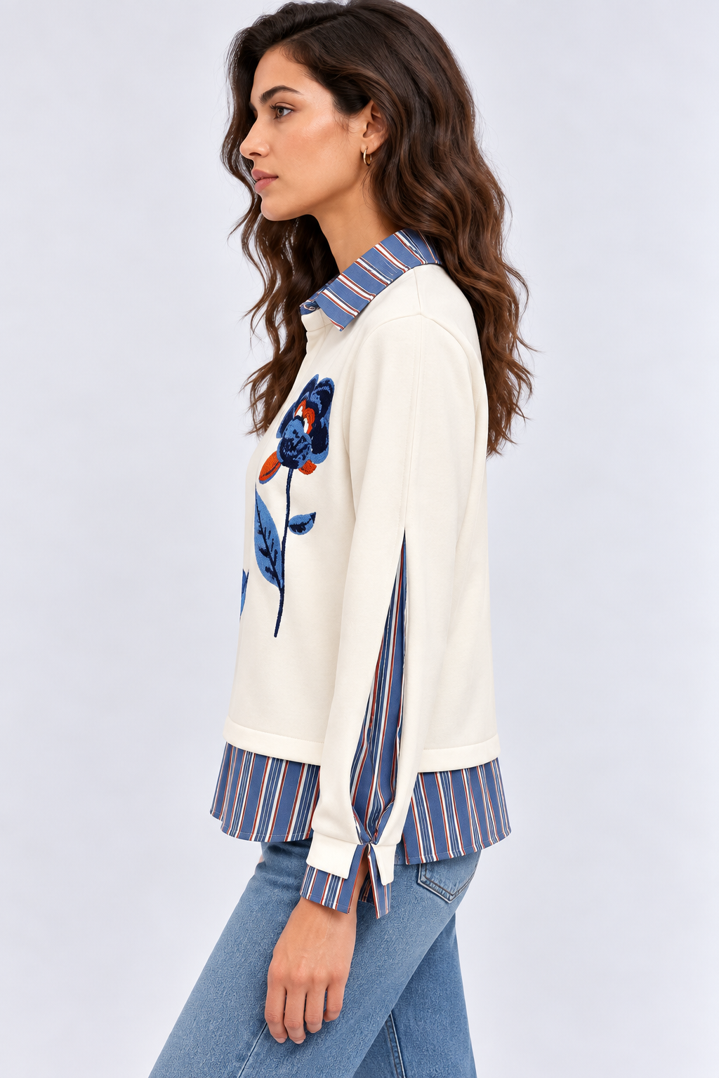 Kadın Çiçek Nakışlı Denim Gömlek 27K12367-16 - Görsel 2